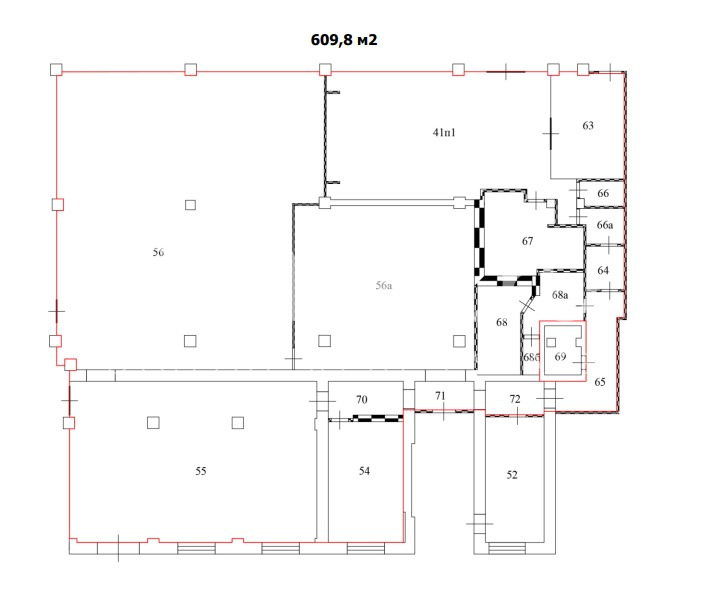Планировка офиса 609.8 м², 1 этаж, Бизнес-центр «Омега Плаза»